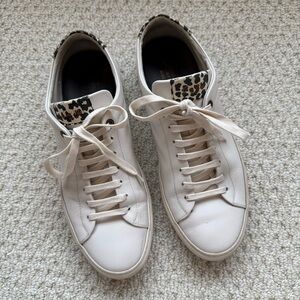 The Good Man Brand Edge Lo-Top Leather Sneaker size 8.5 White and Animal Print